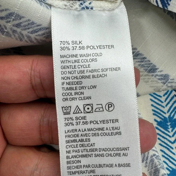 Tommy Bahama Camp Shirt Mens XL Beige Blue Silk Striped Short Sleeve Button Down - Picture 5 of 6